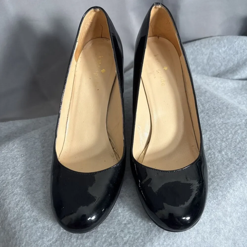 Kate Spade Platform Wedge Heels Black Size 7B Made In Italy Patent‎ Leather